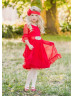 Bell Sleeve Polka Dot Tulle Knee Length Flower Girl Dress